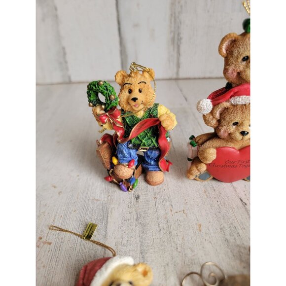 Vintage bear rustic style variety heart ornament Xmas set - Picture 2 of 7